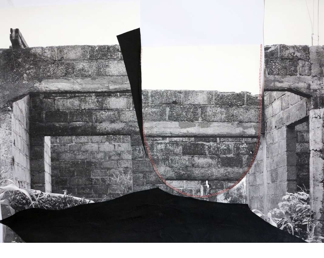 Sunken, oil, thread and gesso on digital print on paper, 50 cm x 70 cm, 2016