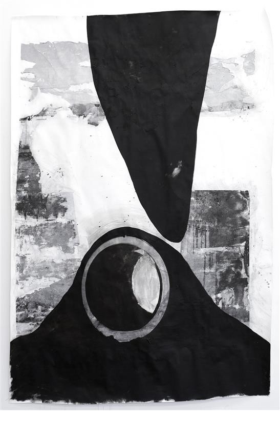 The ring, oil and gesso and photo transfer on paper, 221 x 150 cm, 2017, image credit: Jasha Greenberg
