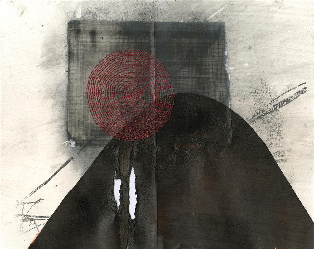 Against the window, ink, thread and photo transfer on paper, 20.5 x 25.7 cm, 2016