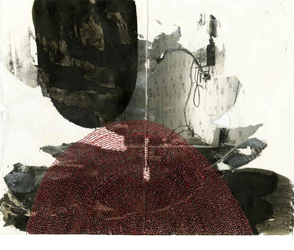 A mountain of stitching, ink, thread and photo transfer on paper, 20.5 x 25.7 cm, 2016